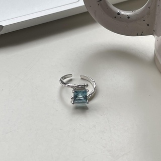 anillo abierto de plata de ley s925 diseño de nicho de circonita azul diamante irregular anillos para mujer