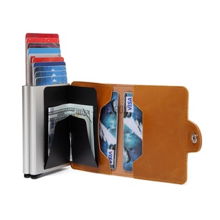 Doble bolsa de tarjeta de aluminio RFID antirrobo antimagnético bolsa de tarjeta automática Popup diseño cartera tarjeta de identificación titular de la tarjeta de crédito