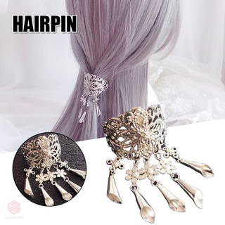 Flash niñas Retro hueco aleación cristal Clips de pelo borla colgante femenino Metal horquillas accesorios para el cabello herramientas (1)