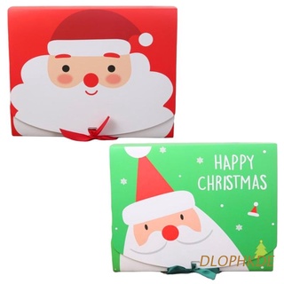 DLOPHKDE 20 Pieces Christmas Candy Cookie Treat Boxes with Ribbon Bow Cute Cartoon Santa Claus Print Gift Wrap Pacakge Paper Case Xmas Party Favors