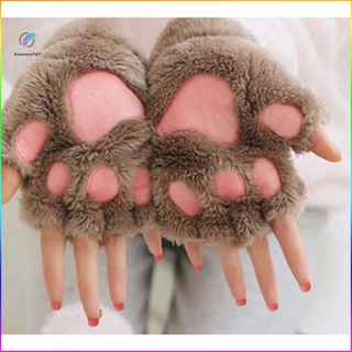 Un Par De guantes De peluche para mujer con Garra De oso suave y medio Dedo guantes De Pata De Gato