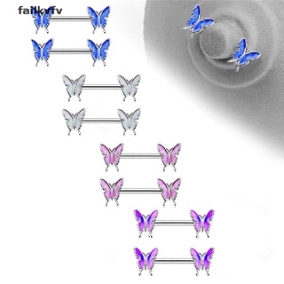 Failkvfv Enamel Butterfly Nipple Barbell Bar Stainless Steel Piercing Ring Body Jewelry CL