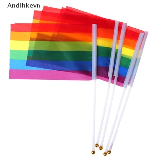 [andl] 5x arco iris de mano ondeando bandera gay orgullo lesbiana paz lgbt banner festival c615