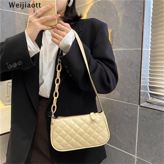 [Wei] Retro Baguette bolso mujer PU bolso de hombro cadenas de Color sólido axila bolsa de señora bolso