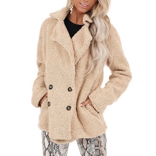 Las mujeres de Color puro de piel sintética bolsillo peludo cálido invierno de gran tamaño Outwear abrigo largo aertiqwe.br