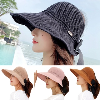 andfindgi sombrero de paja plegable de ala ancha hueco parasol con lazo para mujer