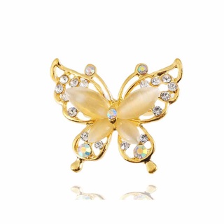 (qf14) Broche de mariposa con incrustaciones de diamante, broche de perla, accesorios de moda