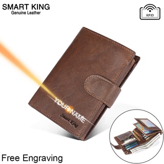 Smart King nuevo para los hombres RFID corto monedero de cuero genuino de vaca Multi-tarjeta posición Casual Retro bolso de embrague
