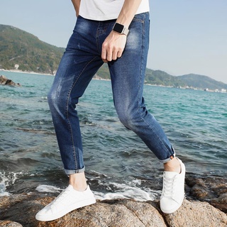 Pantalones vaqueros sueltos rectos a juego finos de marca de moda Pantalones de estilo coreano para hombre Pantalones largos de verano recortados casuales de moda para hombres