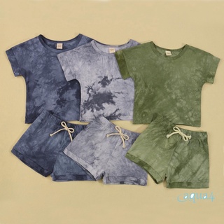 Anana-kids traje conjunto, verano Tie-teed O-cuello de manga corta camiseta+ pantalones cortos para niños, verde/gris/azul, 1-5 años
