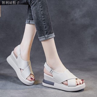 Thick-soled wedge sandals women 2021 new summer leather high-heeled fish mouth women s shoes soft leather high platform shoes (7)