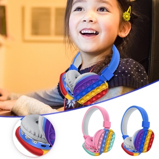 Fidget Toys arco iris auriculares sensorial burbuja antiestrés montado en la cabeza alámbrico e inalámbrico auriculares Kawaii Bluetooth estéreo