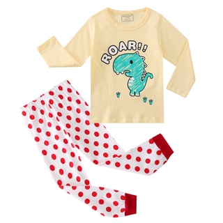 [XHSA]-Toddler Baby Boys Girls Dinosaur Printed Tops+Pants Pajamas Sleepwear Outfits