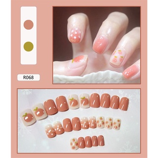 24pcs Hit Color Uñas Postizas 40 Estilos Lindo Estilo Verano Falsas Jalea Dedo Manicura Decoración De Con Pegamento (5)