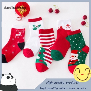 5 pares/Pack de navidad de algodón bebé niños niñas calcetines de invierno año nuevo rayas mantener caliente piso antideslizante calentador de niños