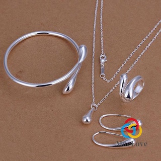 4Pcs/Set Trendy Water Drop/Tears Neckalce Bangle Rings Earrings Women's Fashion 925 Silver Plating Jewelry