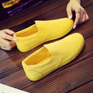 2021 primavera par de zapatos de lona de las mujeres s zapatos planos blanco zapatos de un pedal perezoso calle zapatos de tela amarillo zapatos femeninos