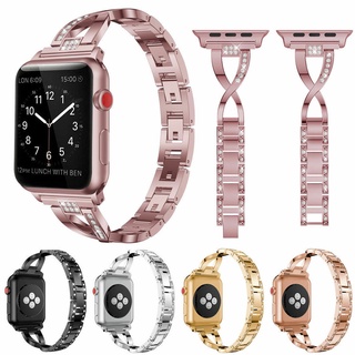 para apple watch series 4 3 2 1 metal acero inoxidable pulsera de las mujeres de diamantes de imitación correa