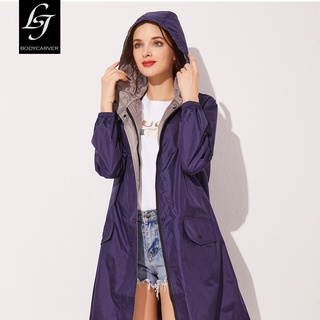 2021 moda de las mujeres impermeable de viaje Trench cubierta de lluvia larga ropa de lluvia de las mujeres Poncho cremallera Slim Fit (1)