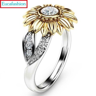 Euca anillo De compromiso/boda para mujer con diamantes De girasol