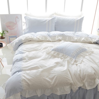 Summer ins sábana azul funda de edredón cama de algodón lavado cama de cuatro piezas algodón puro algodón desnudo princesa durmiente falda de cama de viento 4