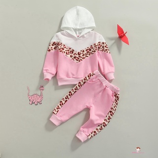 Xzq7-conjunto de trajes con estampado de leopardo para niñas, bloque de Color para niñas, sudadera con capucha de manga larga y pantalones con bolsillos