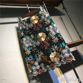 S-2xl] falda MIDI de encaje soluble en agua A la moda bordado bordado de malla de cadera envoltura de una línea de falda