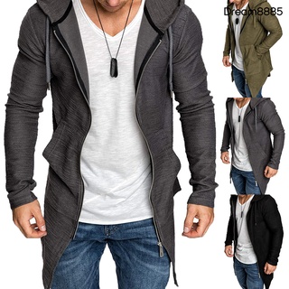 [Dm MJkt] moda de los hombres de Color sólido de manga larga con capucha Slim Fit cremallera chaqueta abrigo Outwear