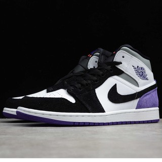 Nike nuevo listo stock air jordan 1 mid se 852542-105 aj1 zapatillas blancas, negro púrpura