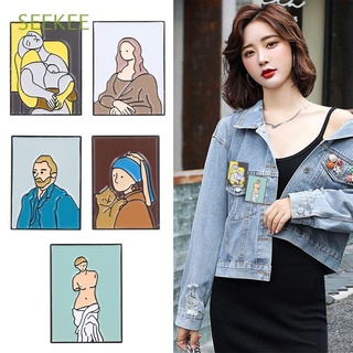 SEEKEE New Van Gogh Clothes Jewelry Oil Painting Enamel Pins Dripping Oil Bag Accessories Mona Lisa Men Women Fashion Clothes Lapel Pin Brooches