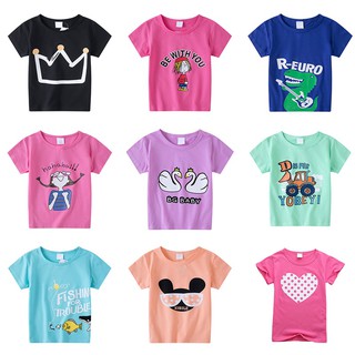 Perfecto niños niñas de manga corta cuello redondo camisa niños bebé lindo de dibujos animados impresión blusa de algodón moda Casual camiseta Tops