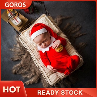 [Listo] navidad foto traje de tres piezas bebé navidad tema rojo mameluco foto traje GOROS