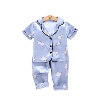 Khh-Niño niños verano pijama conjunto, Unisex Turn Down V-cuello de manga corta Tops+pantalones largos impresos