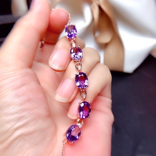 Pulsera de amatista Natural Artificial para mujer Chapado en18KPulsera de piedras preciosas de color púrpura de lujo de moda de oro rosa【AISH】