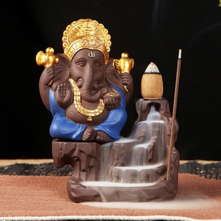 Elefante dios quemador de incienso reflujo conos de incienso soporte creativo adorno para el hogar (3)