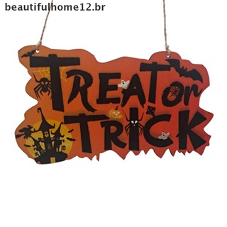 [beautifulhome12.br]decoración De Halloween adornos de madera pintados de calabaza truco o Treat colgante.