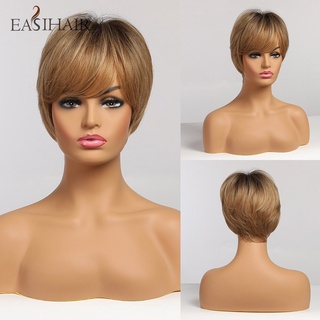 easihair corto marrón ombre mujeres pelucas sintéticas capas peinado natural pelo diario pelucas con flequillo resistente al calor pelucas completas