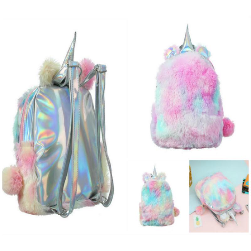 kids beg sekolah lindo niñas esponjoso unicornio mochila de felpa escuela mochila cremallera bolsa