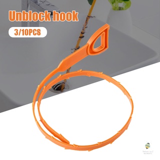 3/10pcs Plumb Unblock Hook Soft Clog Tools Hair Cleaner with Handle for Kitchen Sewer Sink 47.5cm