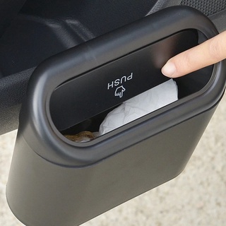 Portátil colgante Mini coche papelera de coche/presionando tipo papelera con tapa/vehículo basura polvo caja de almacenamiento/accesorios interiores de Auto