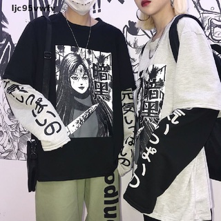 ljc95vwfv harajuku japonés anime impresión mujeres sudadera falsa 2 piezas suelta streetwear venta caliente