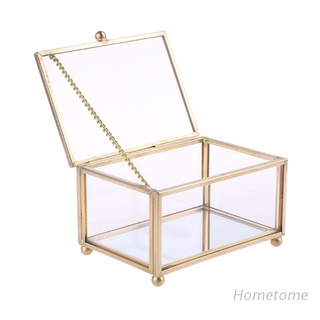 casa rústica caja de anillos de boda geométrica transparente de vidrio joyería titular de almacenamiento oranizador decoración