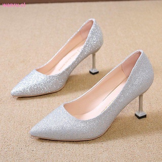 plata 7cm tacones altos mujeres s verano 2021 nuevo stiletto dama de honor zapatos puntiagudo lentejuelas cristal 5cm zapatos de boda primavera