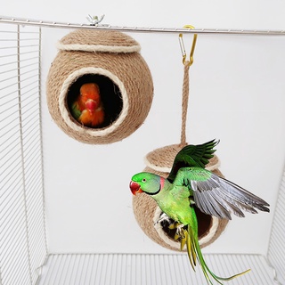 shuyuexi Small Pet Parrot Hamster Coconut Shell House Nest Hanging Swing Hammock Chew Toy