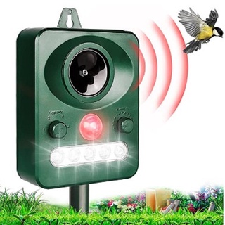 (Apumx) repelente solar ultrasónico para pájaros y perros al aire libre, acousto óptico, ánima