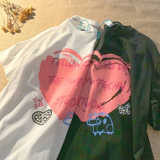 coreano peterwoo vaca amor carta top camiseta de manga corta cuello redondo impresión pareja tee suelta moda m-2xl