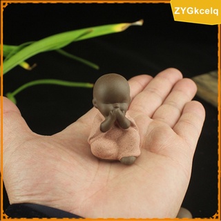 coleccionable mini monje figura de té mascota bandeja de té decoración artesanía amarillo (1)