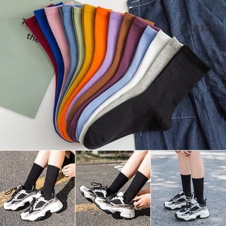 [ZAR] Winter Solid Color Cotton Breathable Women Men Elastic Soft Middle Tube Socks