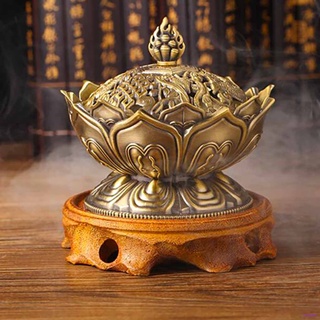 [huite Buddha Flower quemador de incienso de aleación hecha a mano incensario para decoración budista de oficina en casa