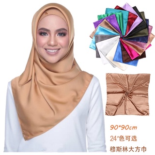 25 colores de la moda de las mujeres de seda cuadrado bufanda 90*90cm satén bufandas sólidas envolturas de satén bufandas de cabeza musulmana bufanda